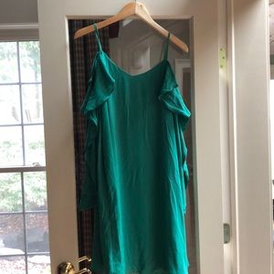 Emerald green peek a boo shoulder dress,  sleeves